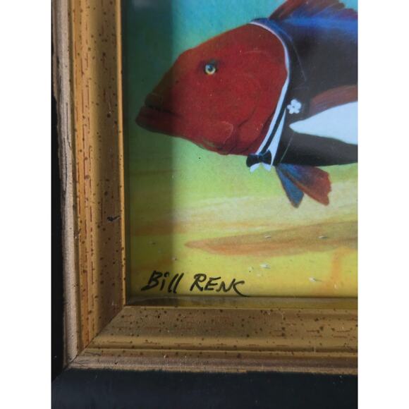 Bill Renc Signed Art Print 5.75" Painted Fish Gallery Dunedin FL Framed Vintage - Picture 7 of 9